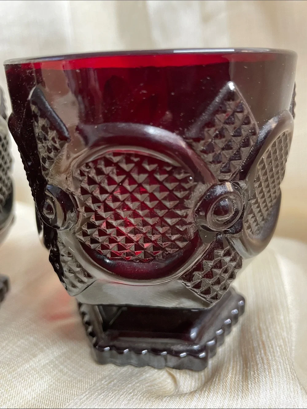Avon Pair of Deep Red Ruby Pressed Glass Footed Tumbler